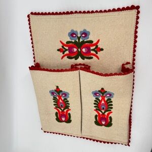 Vintage‎ Wool Felt Wall Art Boho Embroidered Scalloped Letter Holder Tapestry